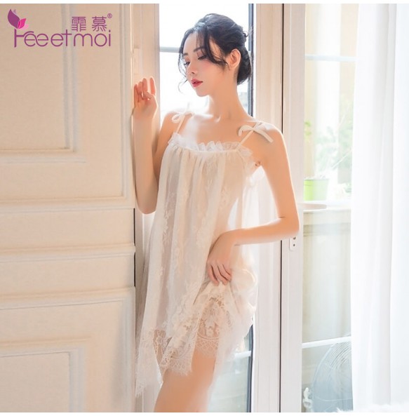 FEE ET MOI Sexy Lace Suspenders Dress (White)